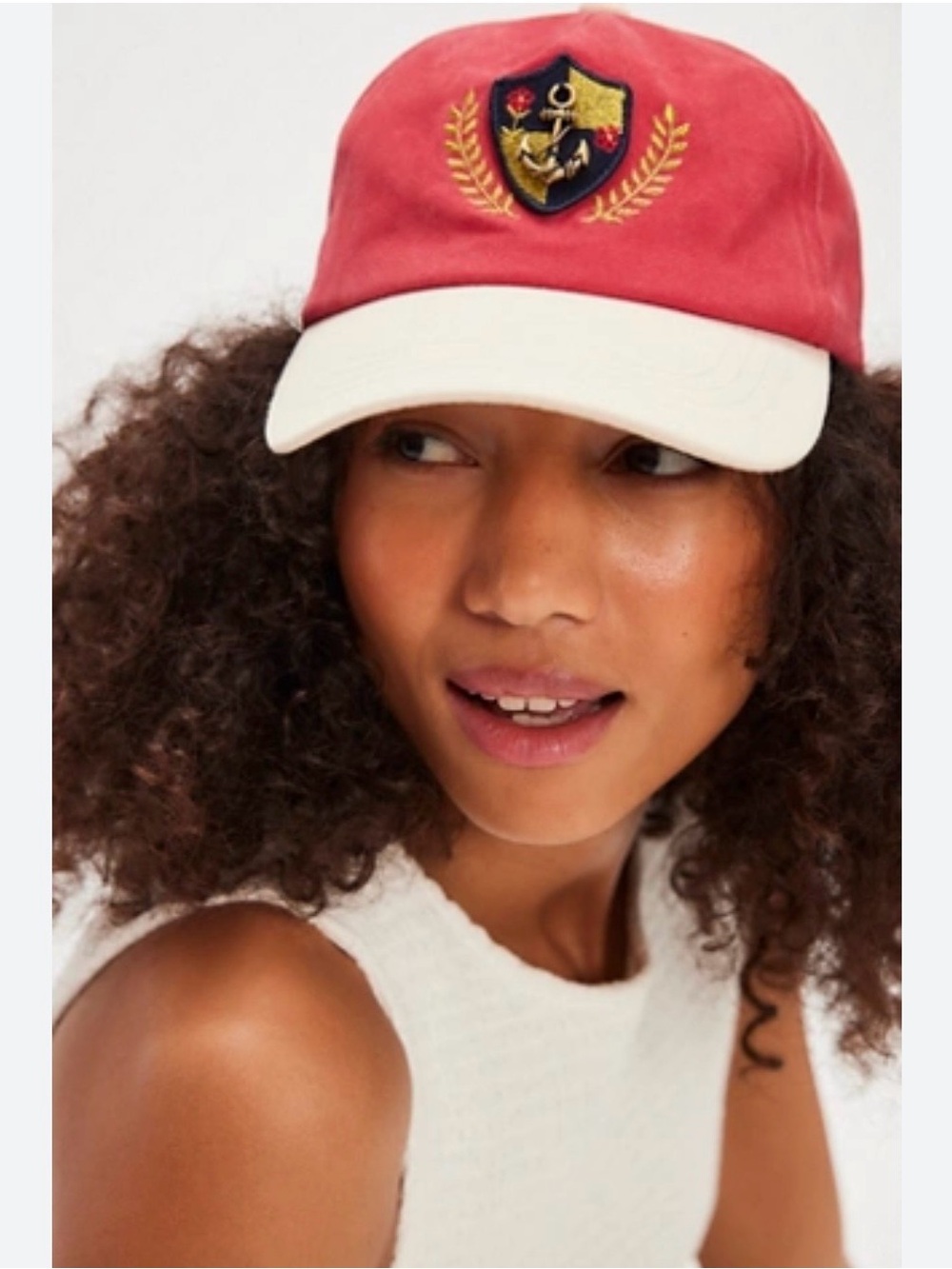 Free People Anchor Charmed Baseball Cap - Red & Cream